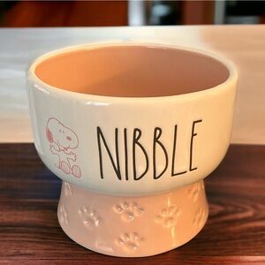 NEW Rae Dunn & Peanuts "NIBBLE" Pet Food Dish Snoopy Paw Prints